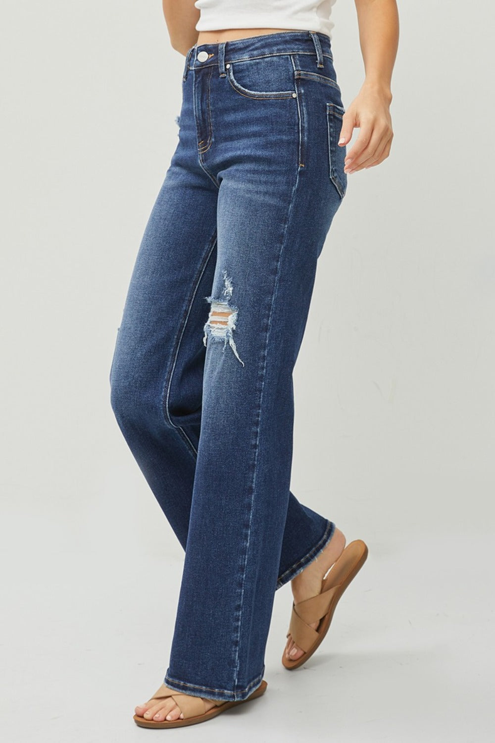 Lennox High Rise Distressed Wide Leg Jeans