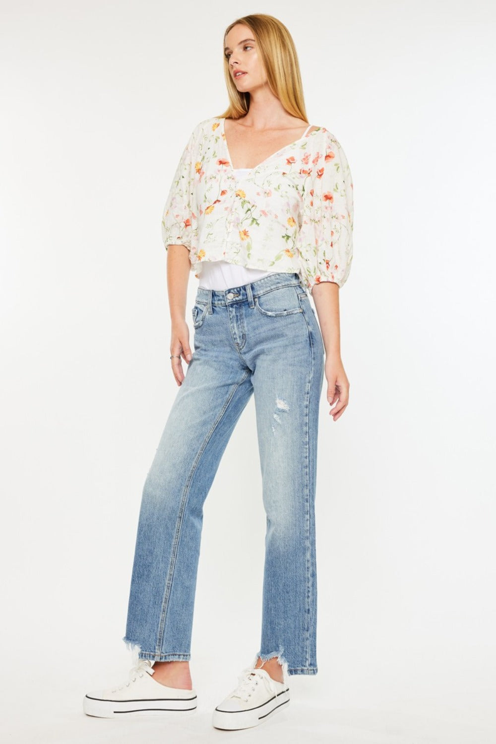 Denver Mid Rise Frayed Hem Straight Jeans