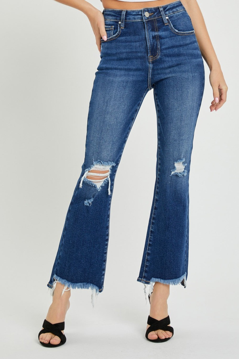 Charlie High Rise Distressed Cropped Flare Jeans