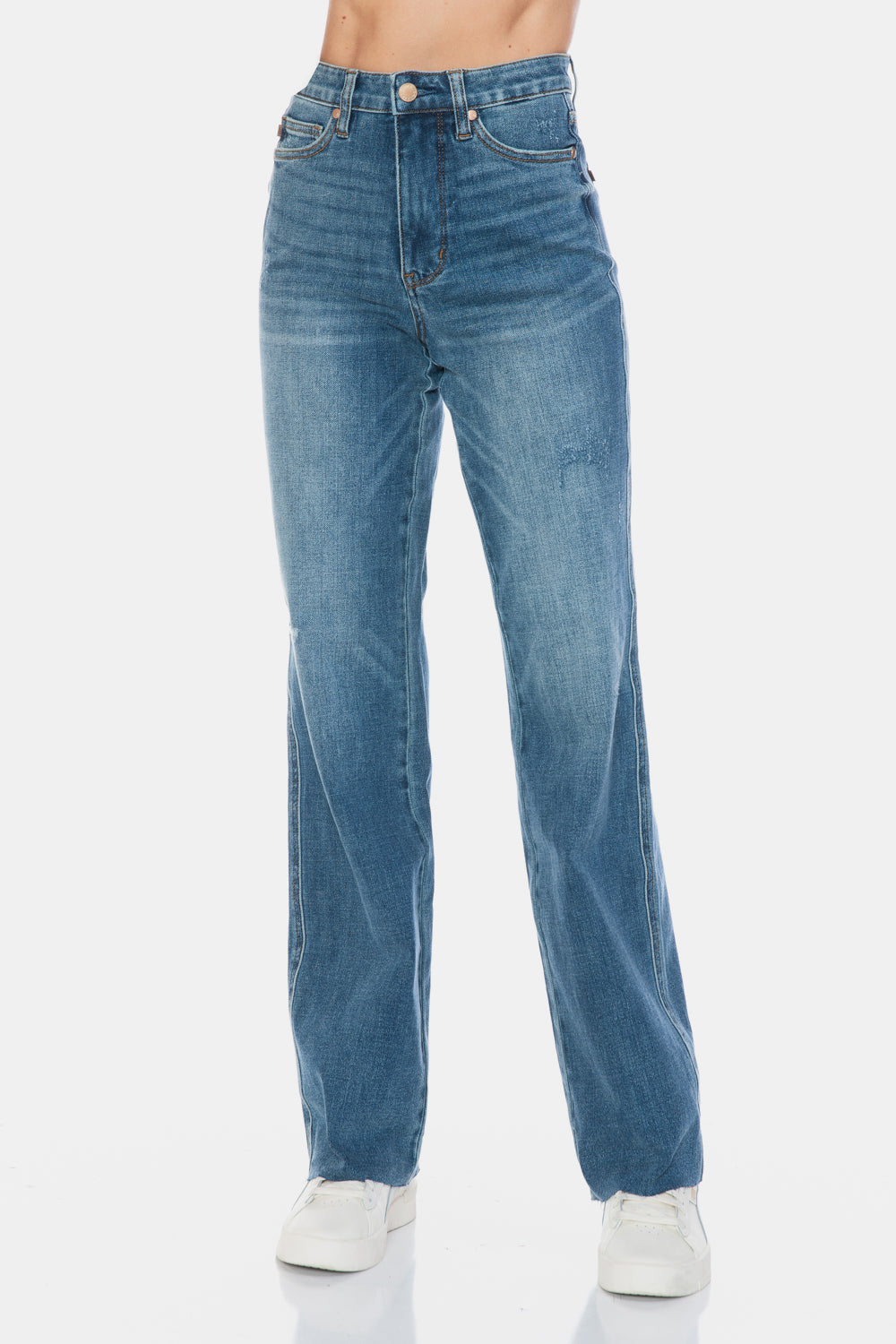 Rudy High Rise Tummy Control Raw Hem Straight Jeans