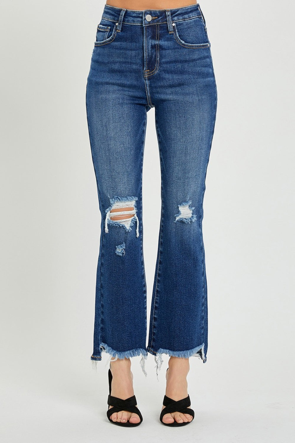 Charlie High Rise Distressed Cropped Flare Jeans
