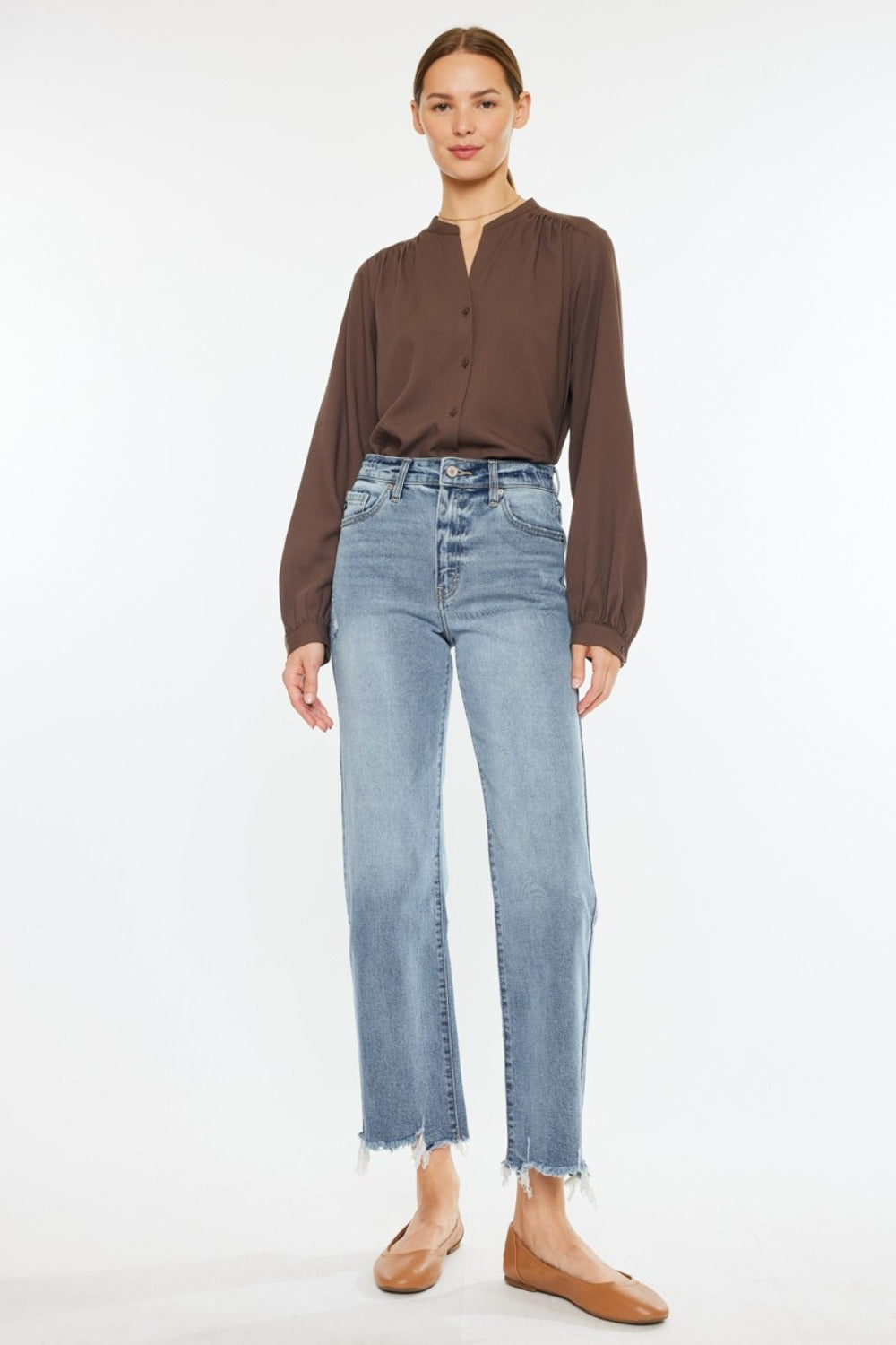 Jamison High Rise Raw Hem Wide Leg Jeans