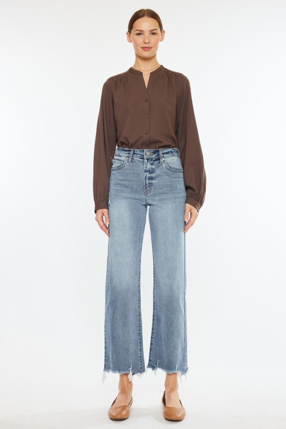 Jamison High Rise Raw Hem Wide Leg Jeans
