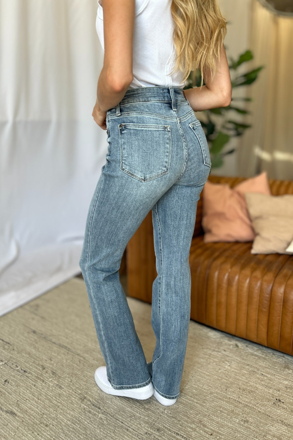 Loren Mid Rise Contrast Hem Bootcut Jeans