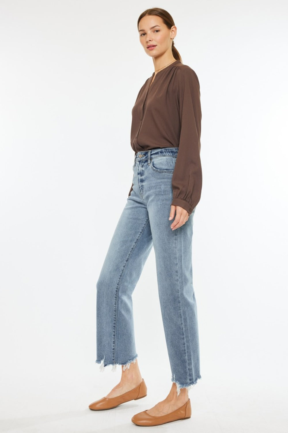 Jamison High Rise Raw Hem Wide Leg Jeans