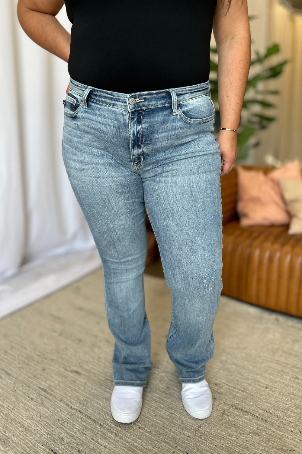 Loren Mid Rise Contrast Hem Bootcut Jeans