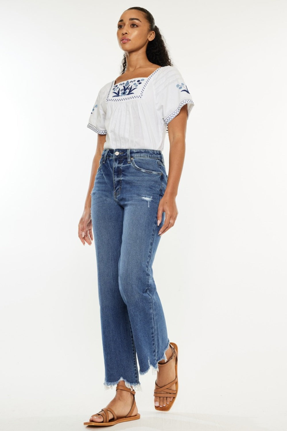 Teri High Rise Raw Hem Cropped Wide Leg Jeans