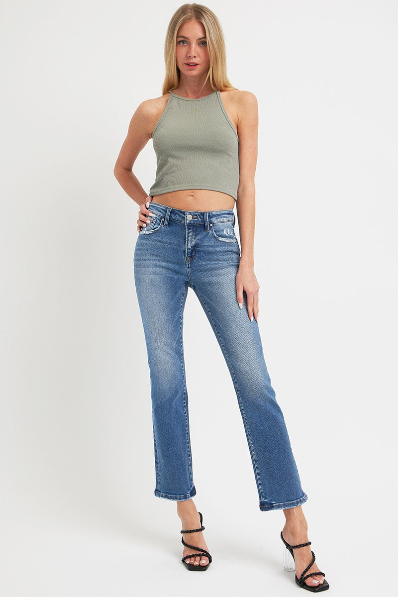 Emma Mid Rise Distressed Ankle Straight Jeans
