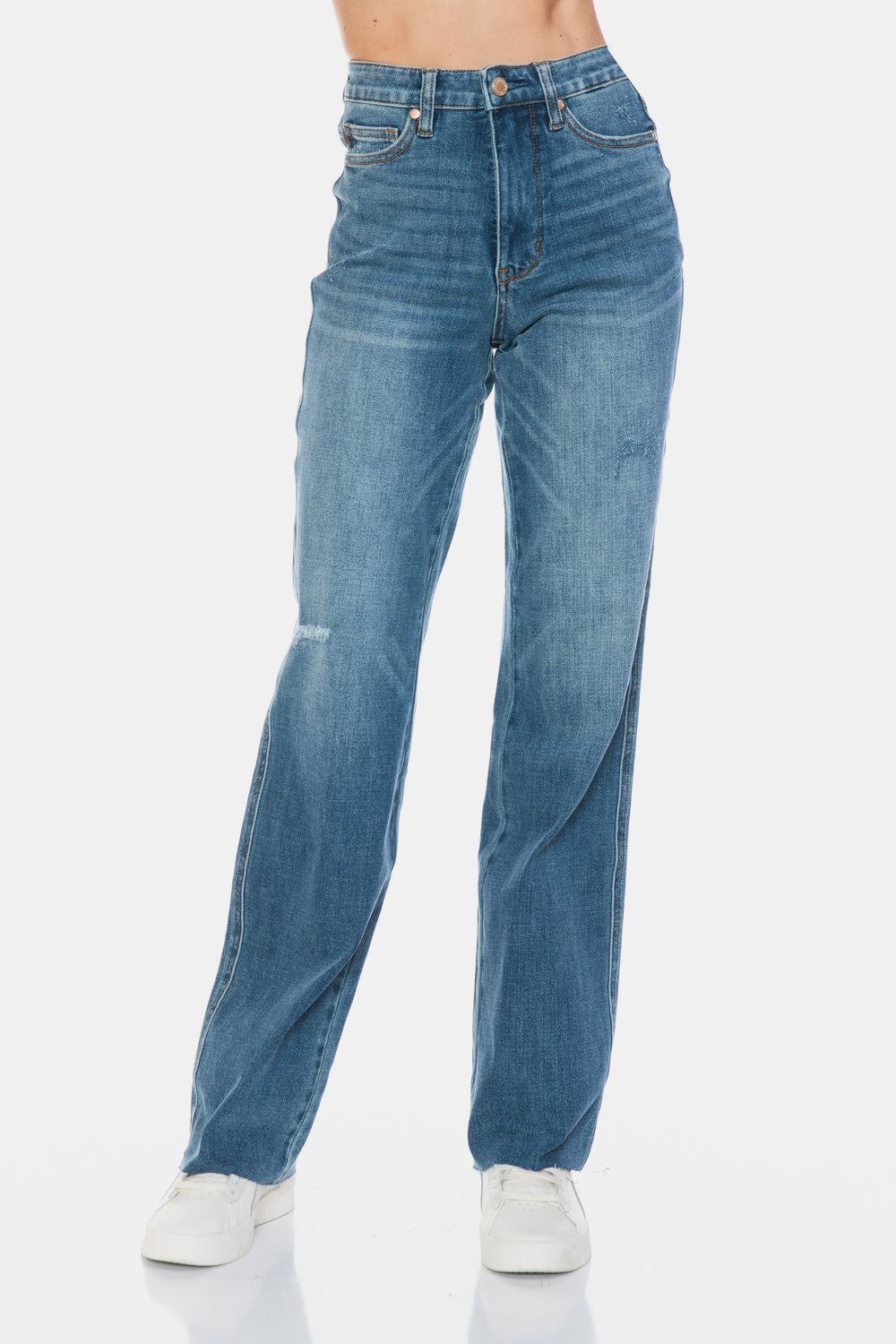 Rudy High Rise Tummy Control Raw Hem Straight Jeans