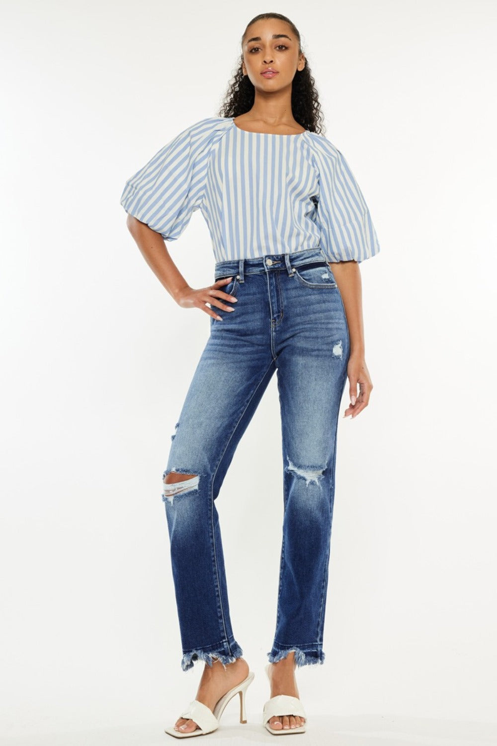 Nina High Rise Distressed Slim Straight Jeans