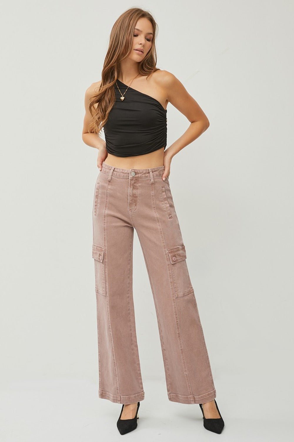 Leighanna High Rise Wide Leg Cargo Jeans - Driftwood Boutique