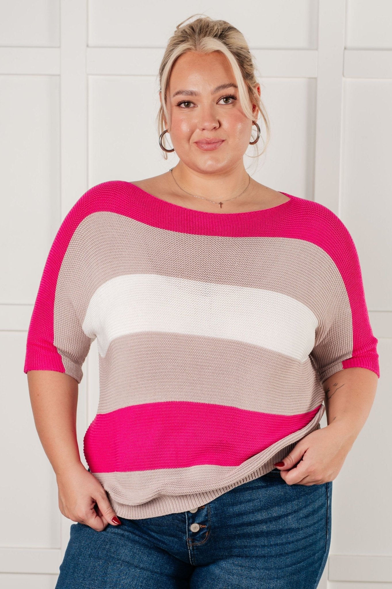 Rows Of Rose Short Sleeve Knit Top - Driftwood Boutique