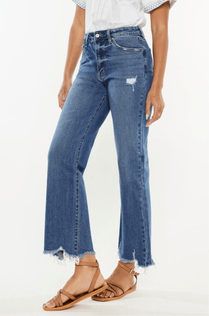 Teri High Rise Raw Hem Cropped Wide Leg Jeans - Driftwood Boutique
