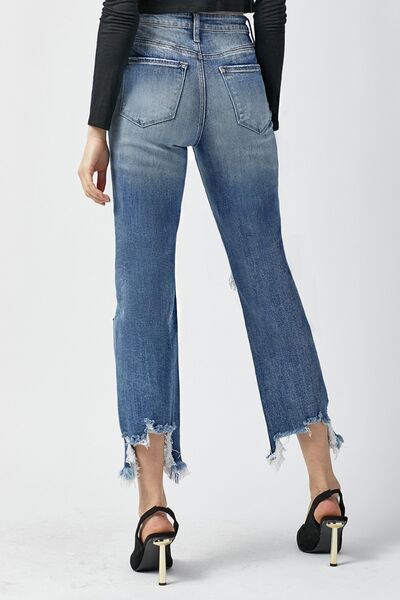 Cody High Rise Frayed Hem Distressed Cropped Straight Jeans