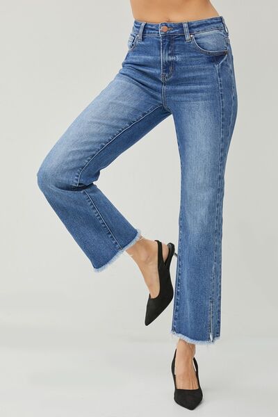 Carmen High Rise Raw Hem Slit Straight Jeans