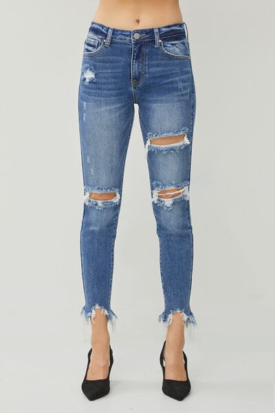 Ashlyn Distressed Frayed Hem Slim Jeans
