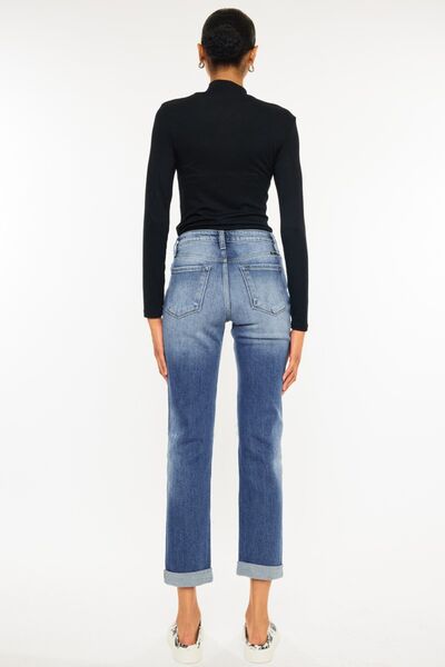 Rebel High Waist Distressed Hem Detail Cropped Straight Jeans