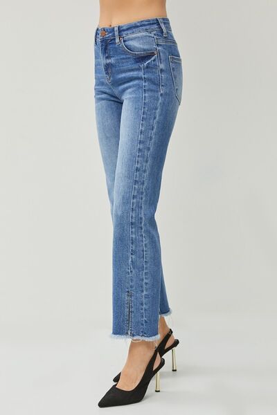 Carmen High Rise Raw Hem Slit Straight Jeans