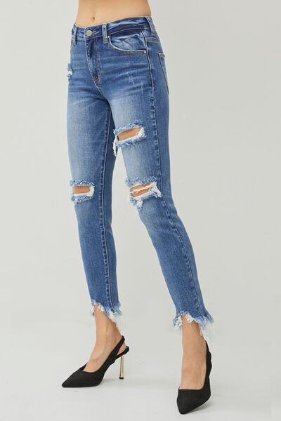 Ashlyn Distressed Frayed Hem Slim Jeans