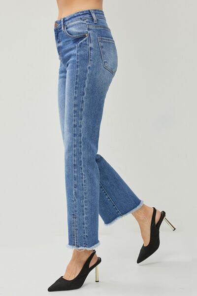 Carmen High Rise Raw Hem Slit Straight Jeans