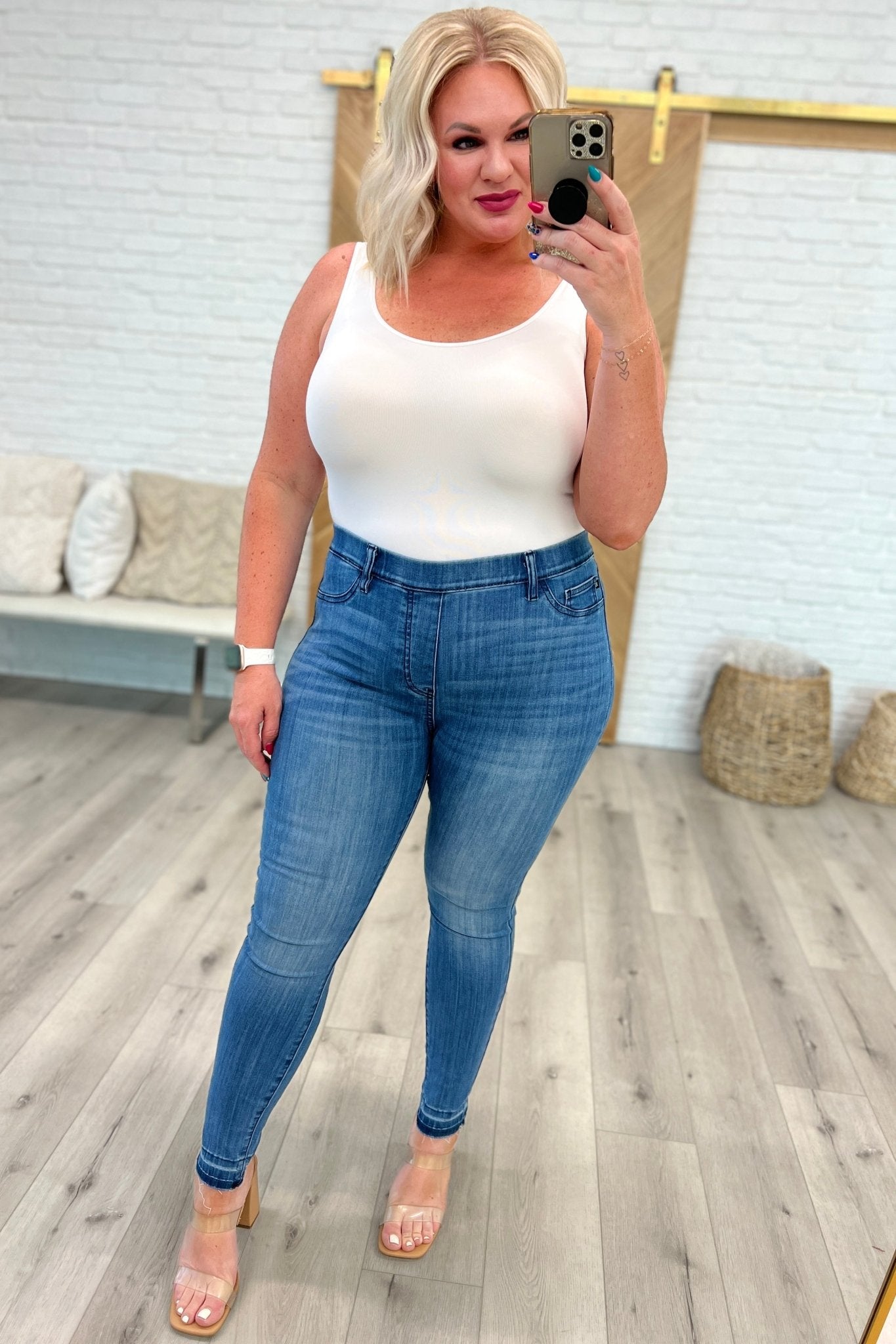 Amanda High Rise Pull on Release Hem Skinny Jeans - Driftwood Boutique