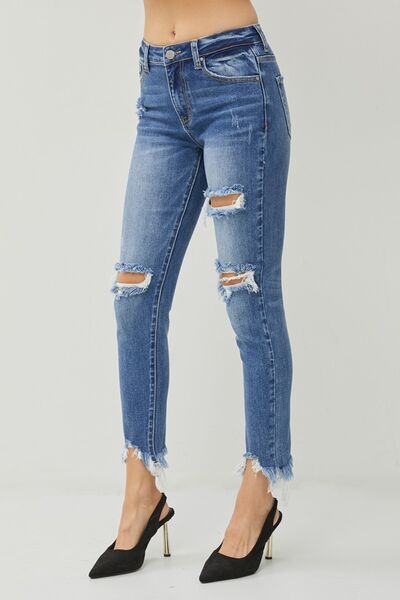 Ashlyn Distressed Frayed Hem Slim Jeans
