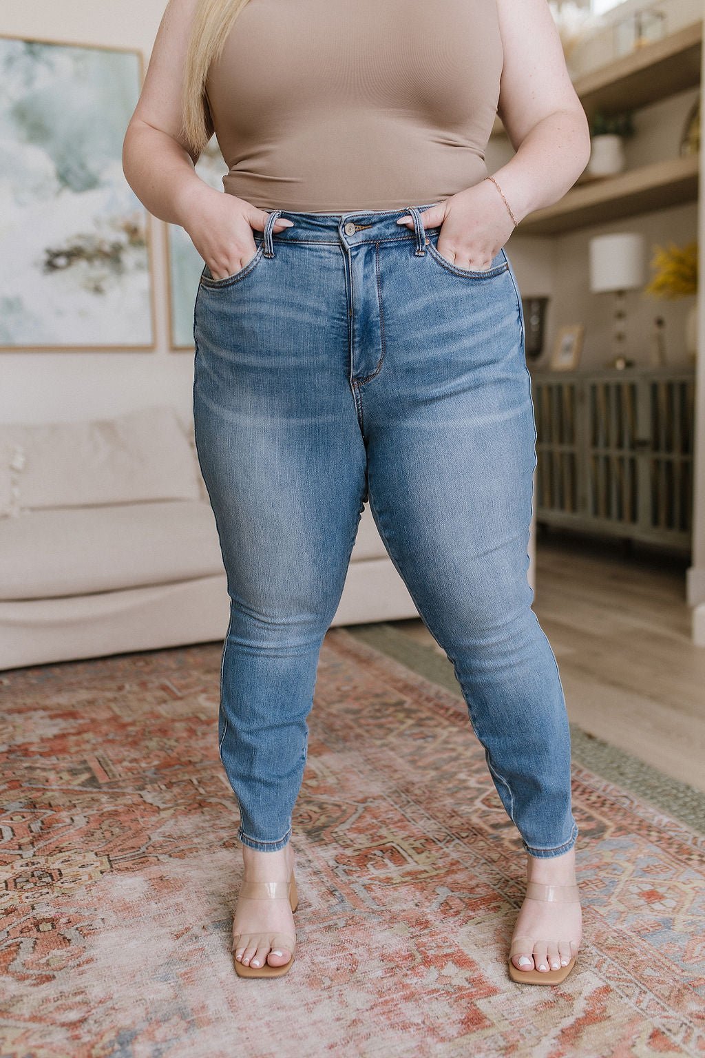 Betsy High Rise Control Top Shield Pocket Skinny Jeans - Driftwood Boutique