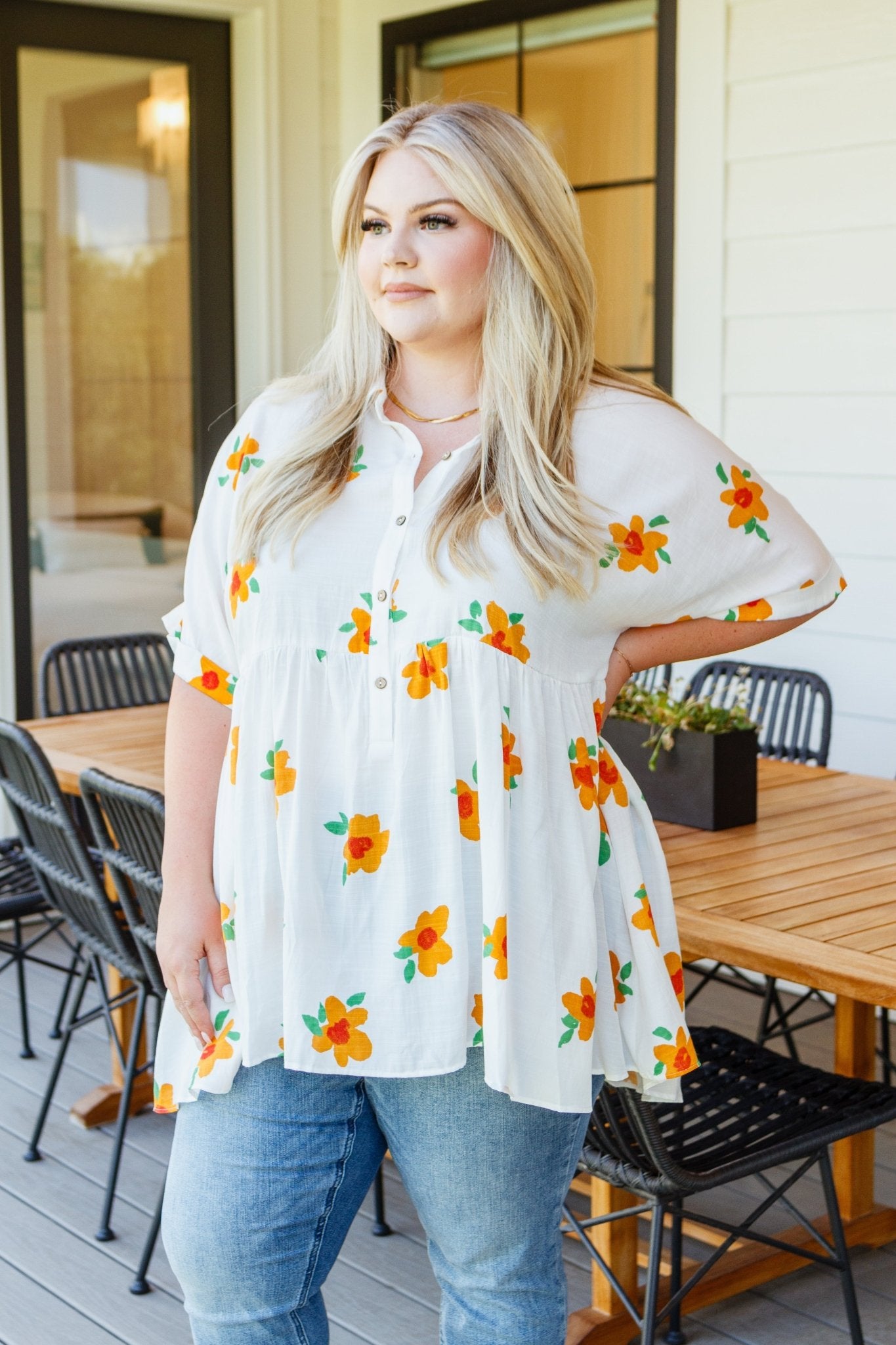 Blissed Out Button Up Babydoll Tunic - Driftwood Boutique