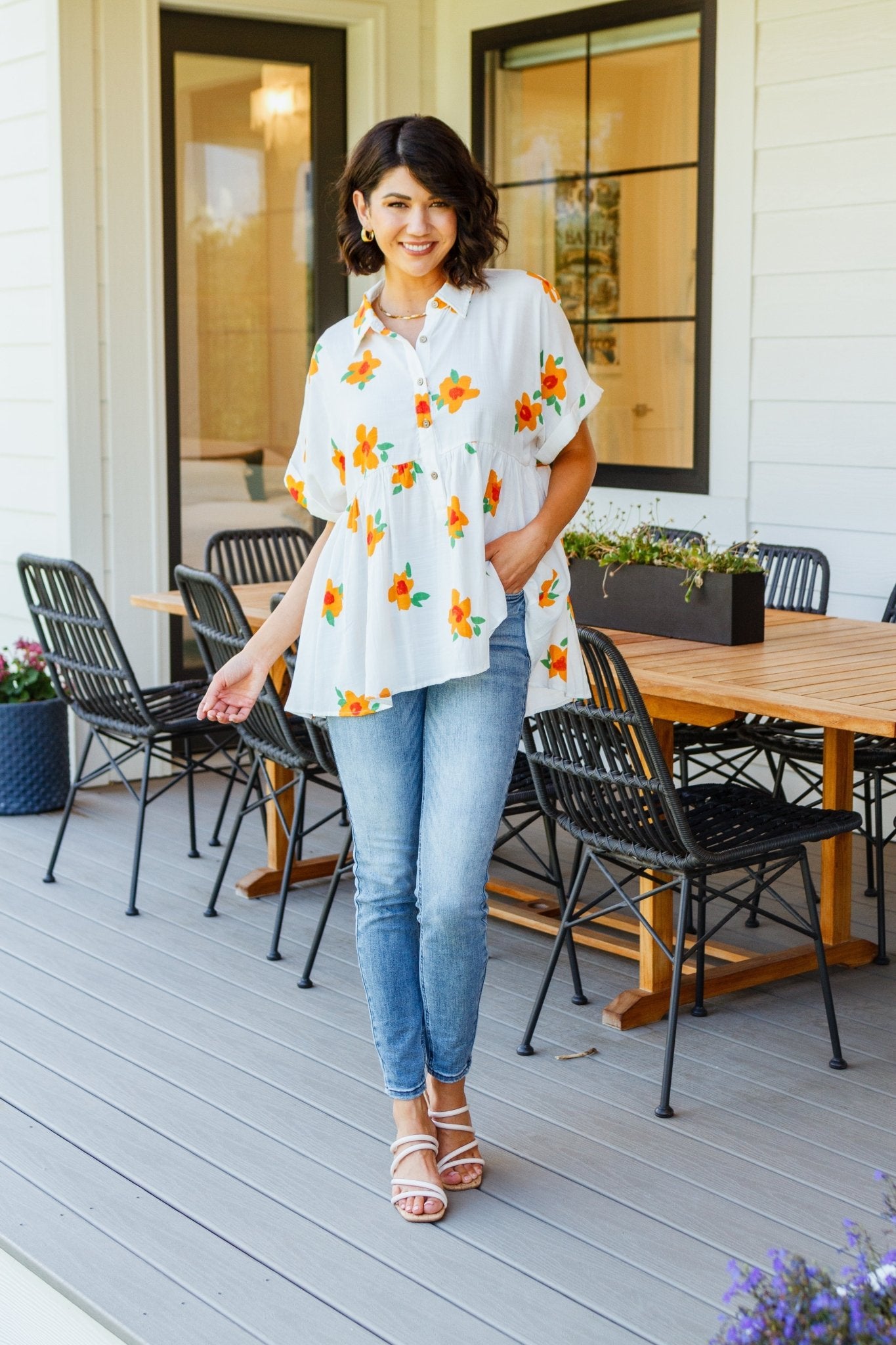Blissed Out Button Up Babydoll Tunic - Driftwood Boutique