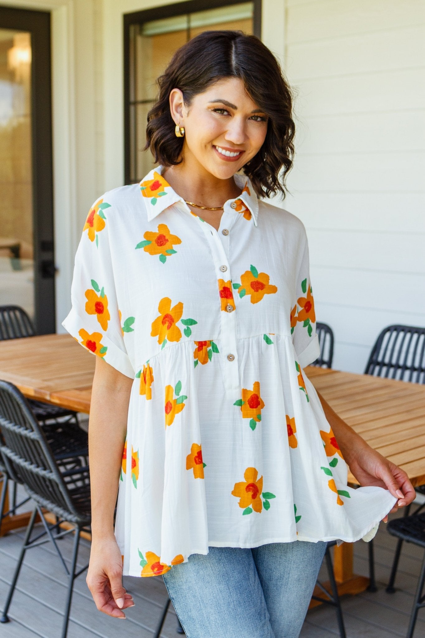 Blissed Out Button Up Babydoll Tunic - Driftwood Boutique