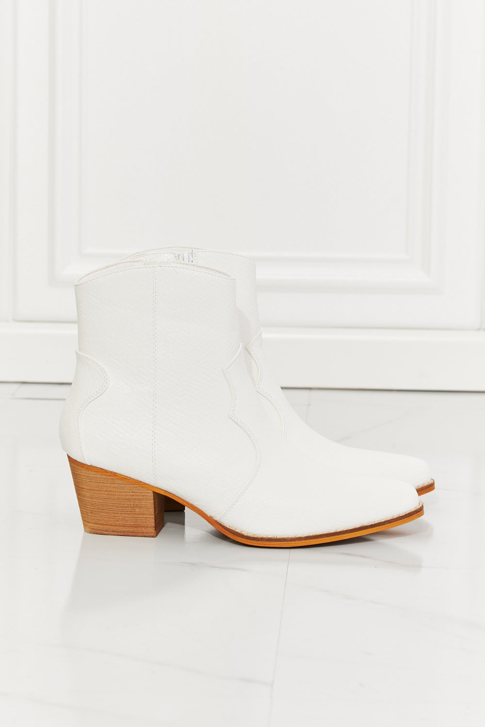 Kacey Faux Leather Western Ankle Boots in White