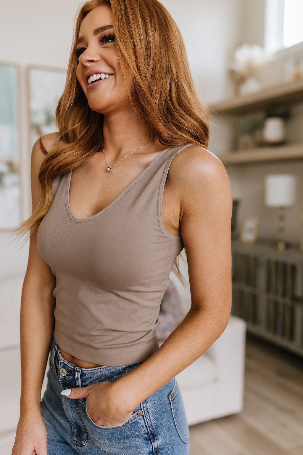 Carefree Seamless Reversible Tank in Light Mocha - Driftwood Boutique