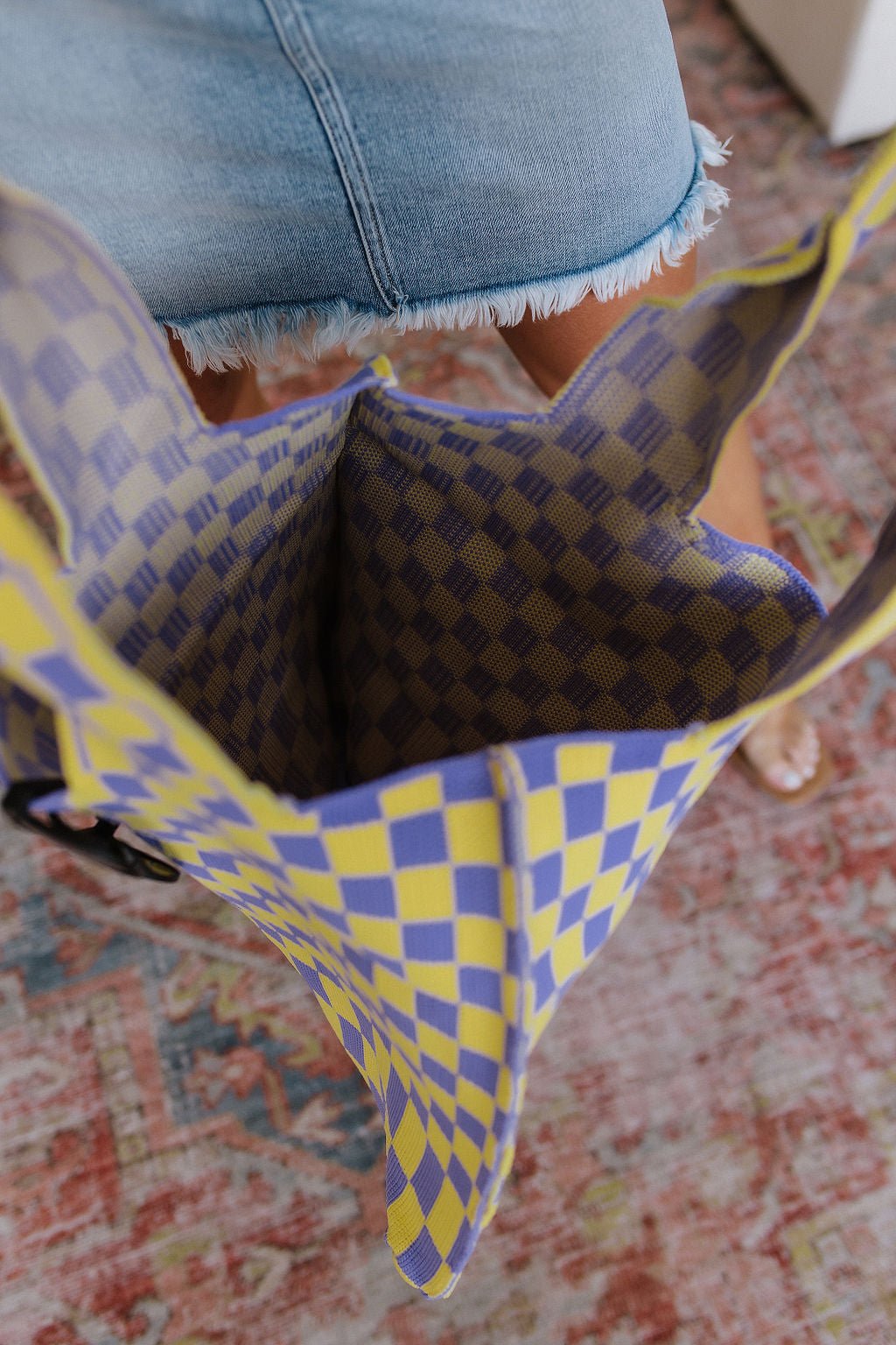 Checkerboard Lazy Wind Big Bag in Lilac & Yellow - Driftwood Boutique
