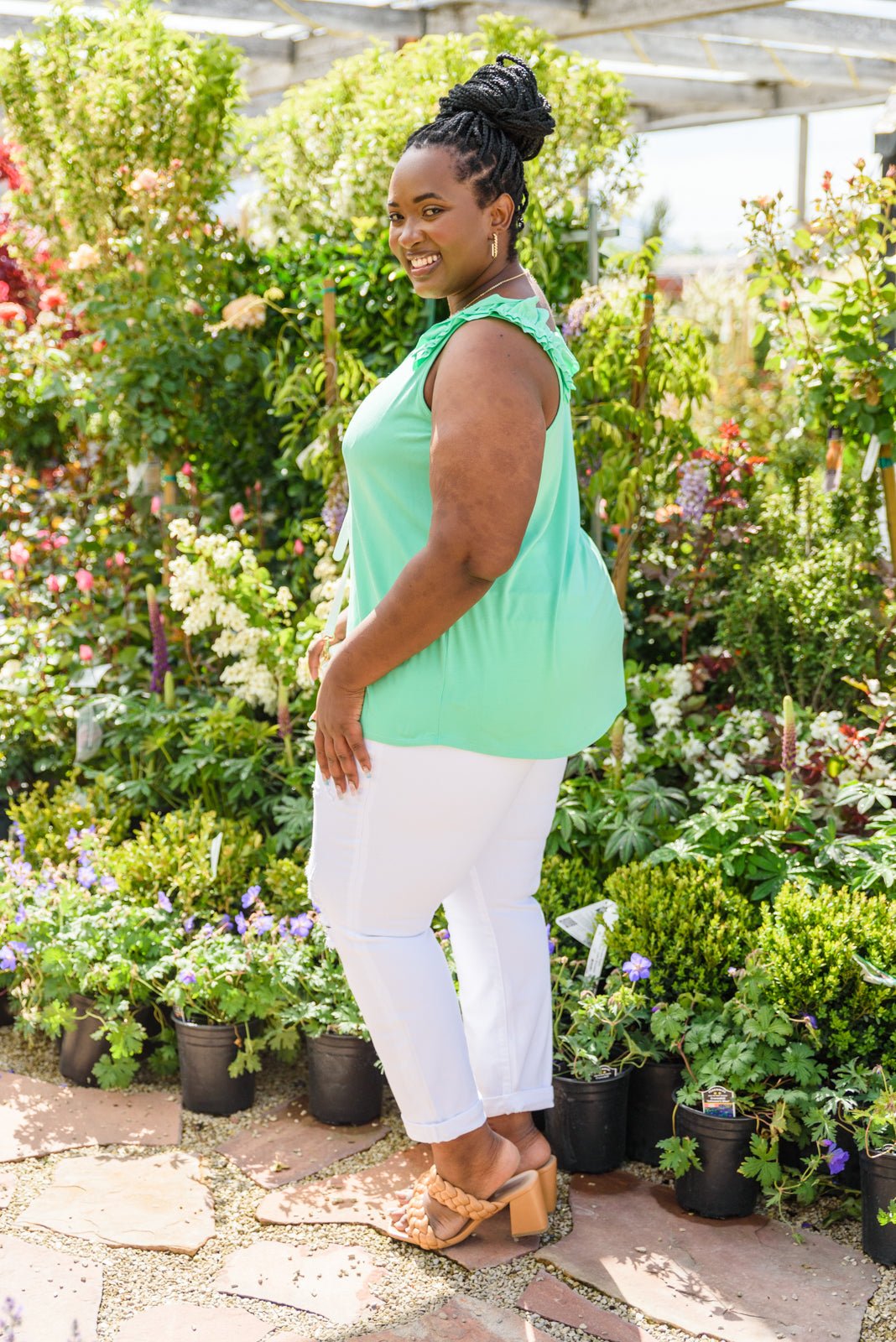 Cherry Girl Tank in Green - Driftwood Boutique