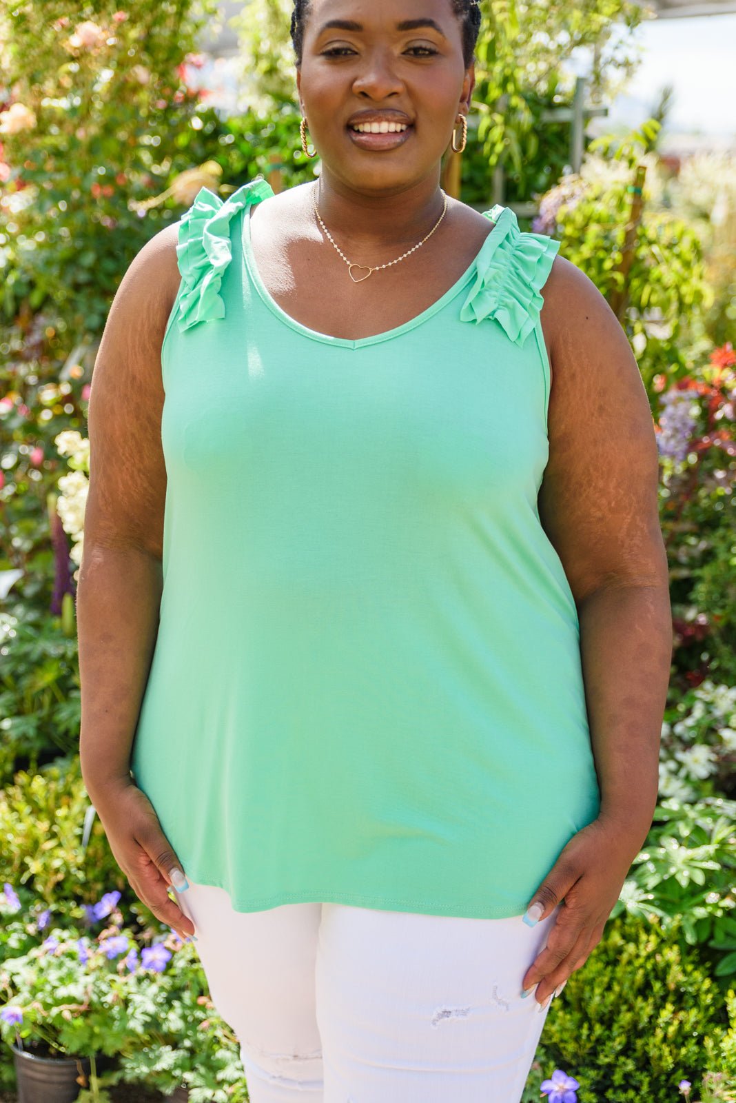 Cherry Girl Tank in Green - Driftwood Boutique