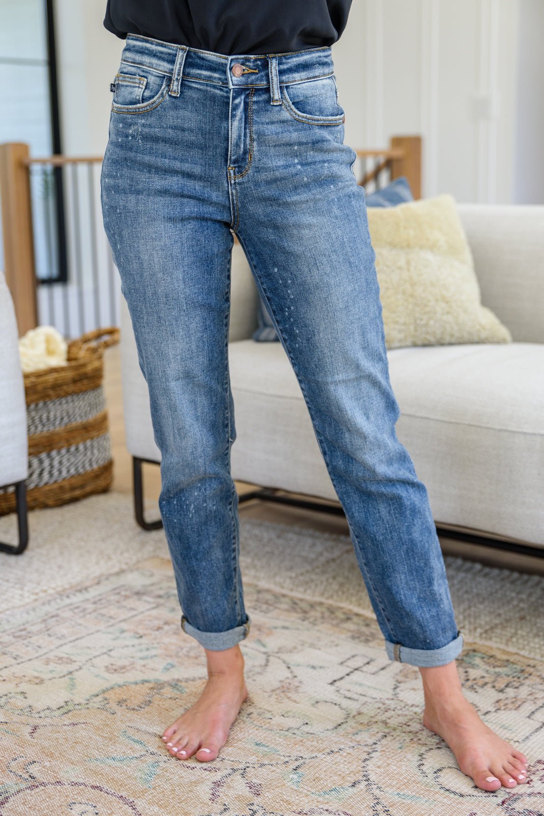 Corey Hi Rise Bleach Splash Boyfriend Jeans - Driftwood Boutique