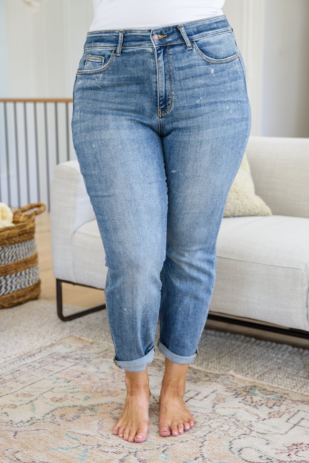 Corey Hi Rise Bleach Splash Boyfriend Jeans - Driftwood Boutique
