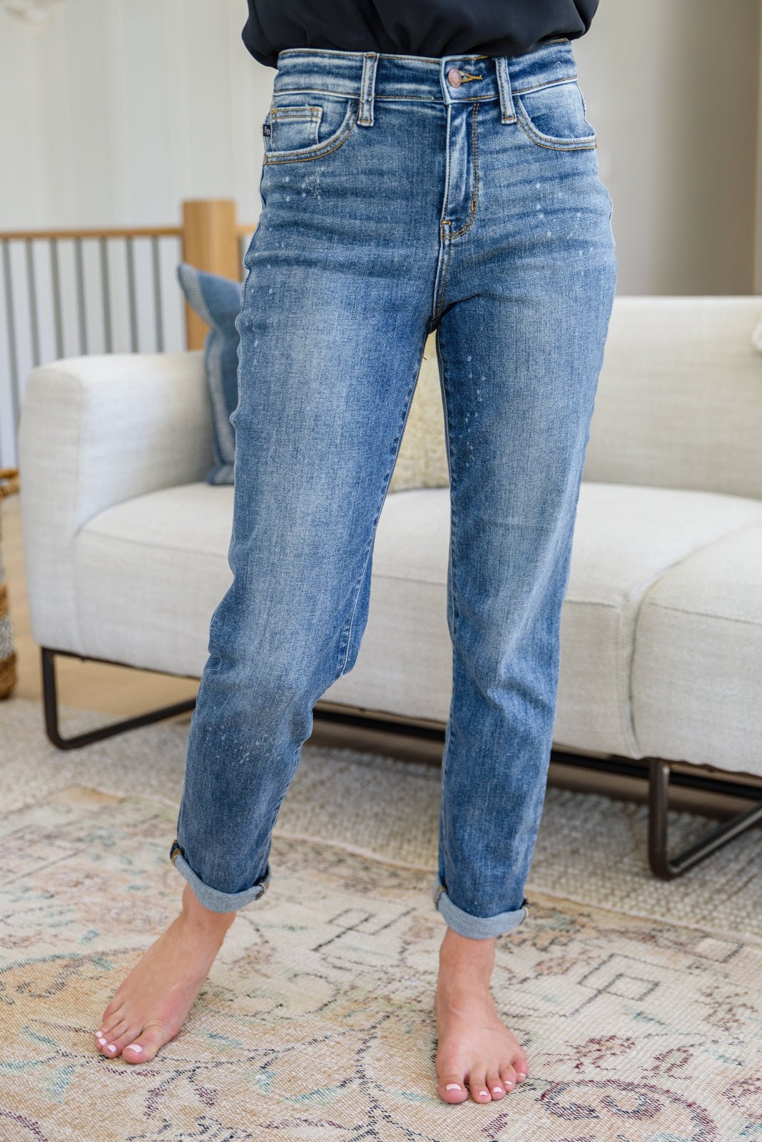 Corey Hi Rise Bleach Splash Boyfriend Jeans - Driftwood Boutique