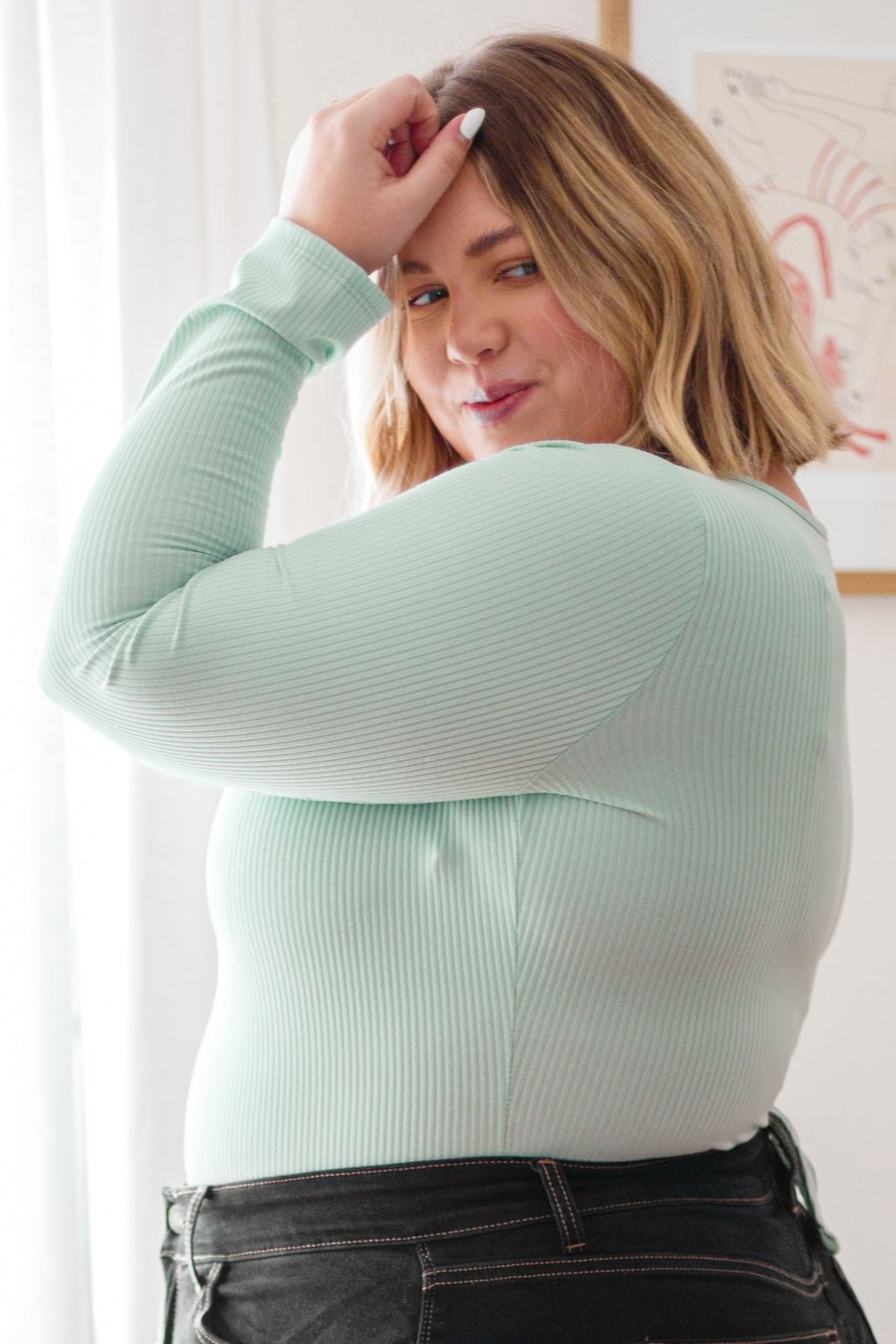 Count On Me Ribbed Bodysuit in Sage - Driftwood Boutique