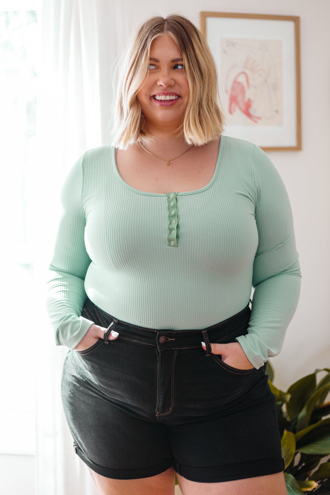 Count On Me Ribbed Bodysuit in Sage - Driftwood Boutique