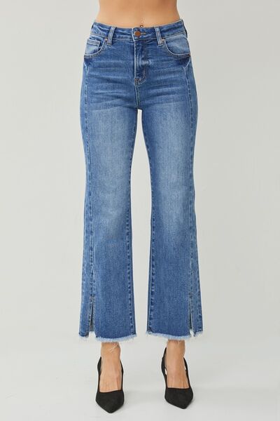 Carmen High Rise Raw Hem Slit Straight Jeans