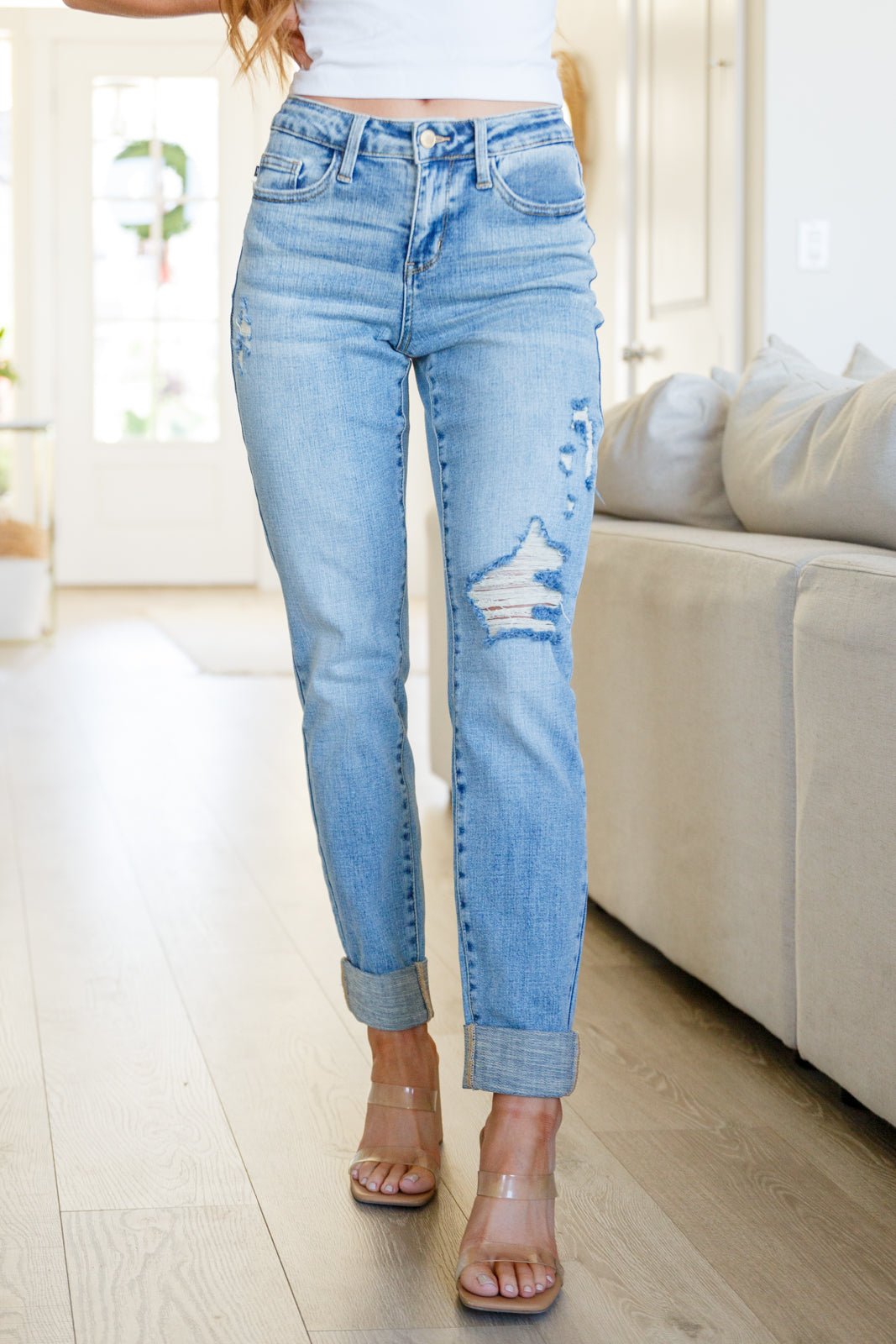 Elodie Mid Rise Distressed Boyfriend Jeans - Driftwood Boutique