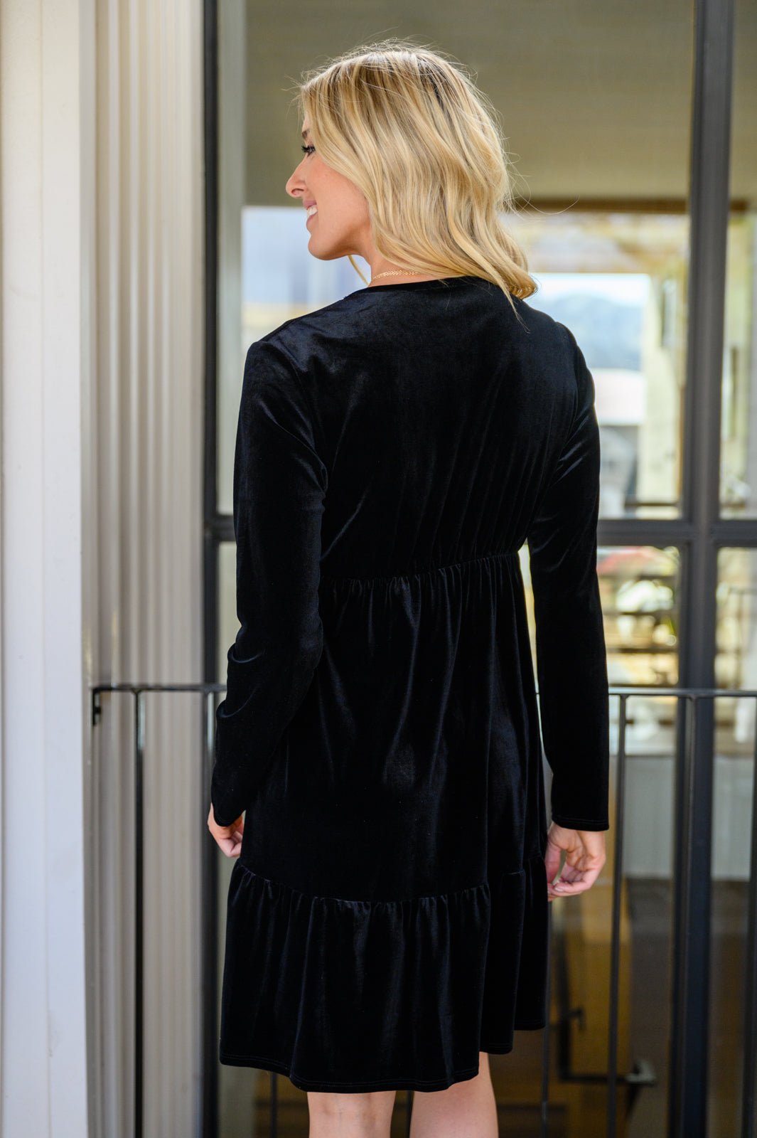 Jentsyn Velvet V-Neck Dress in Black - Driftwood Boutique