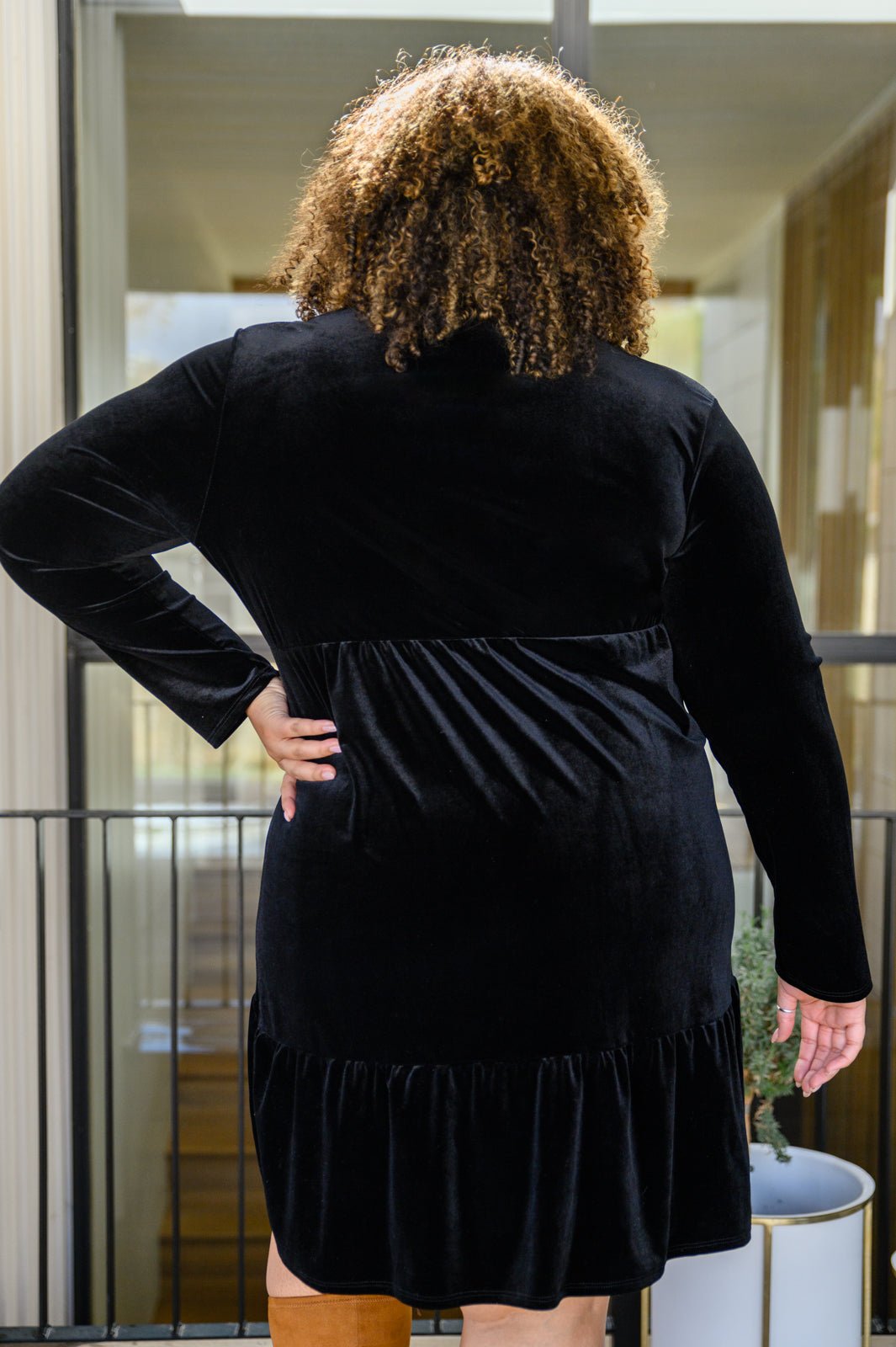 Jentsyn Velvet V-Neck Dress in Black - Driftwood Boutique