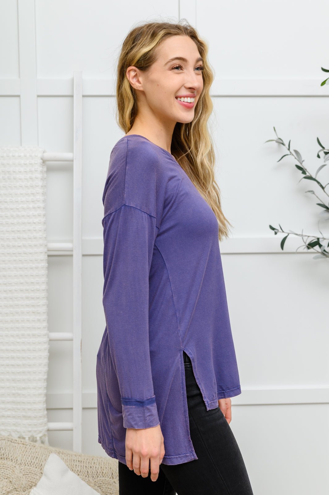 Long Sleeve Knit Top With Pocket In Denim Blue - Driftwood Boutique