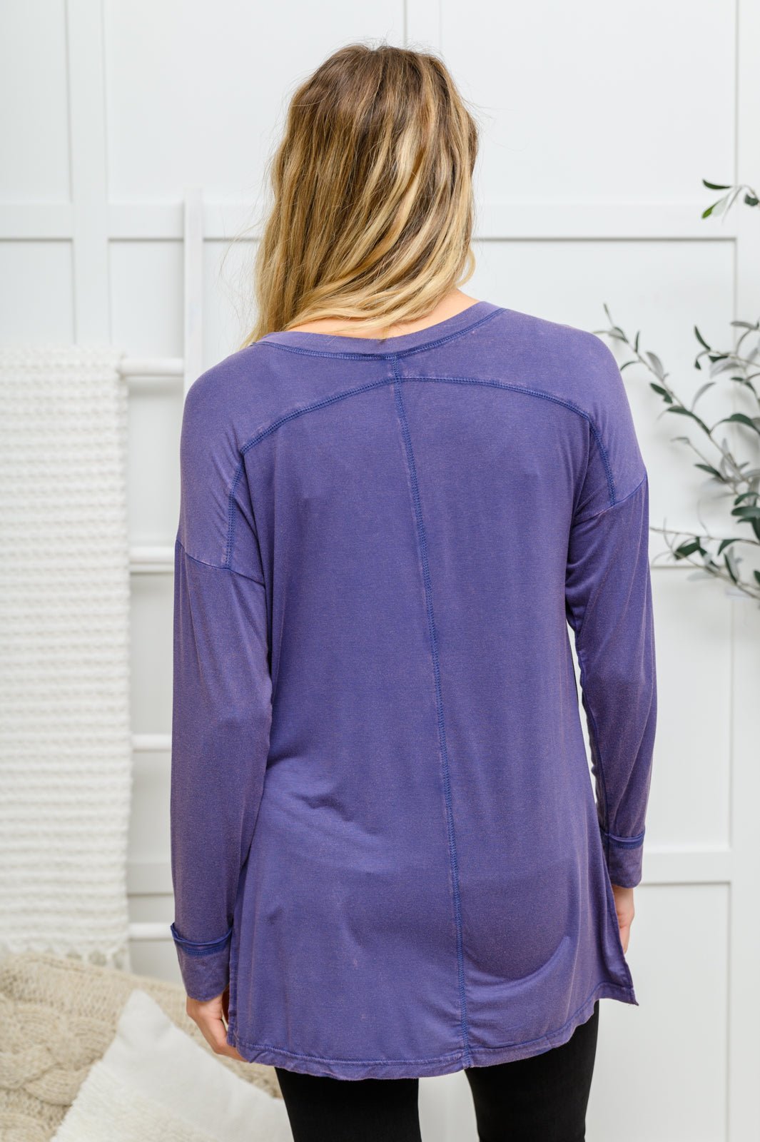 Long Sleeve Knit Top With Pocket In Denim Blue - Driftwood Boutique