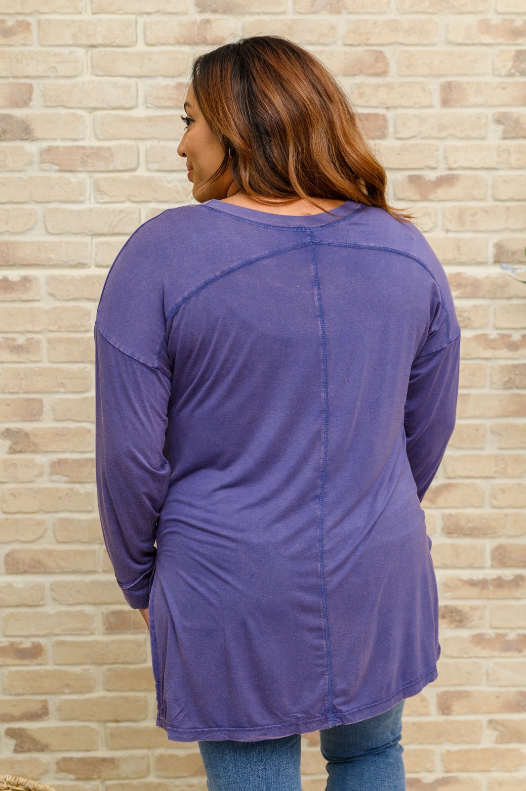 Long Sleeve Knit Top With Pocket In Denim Blue - Driftwood Boutique