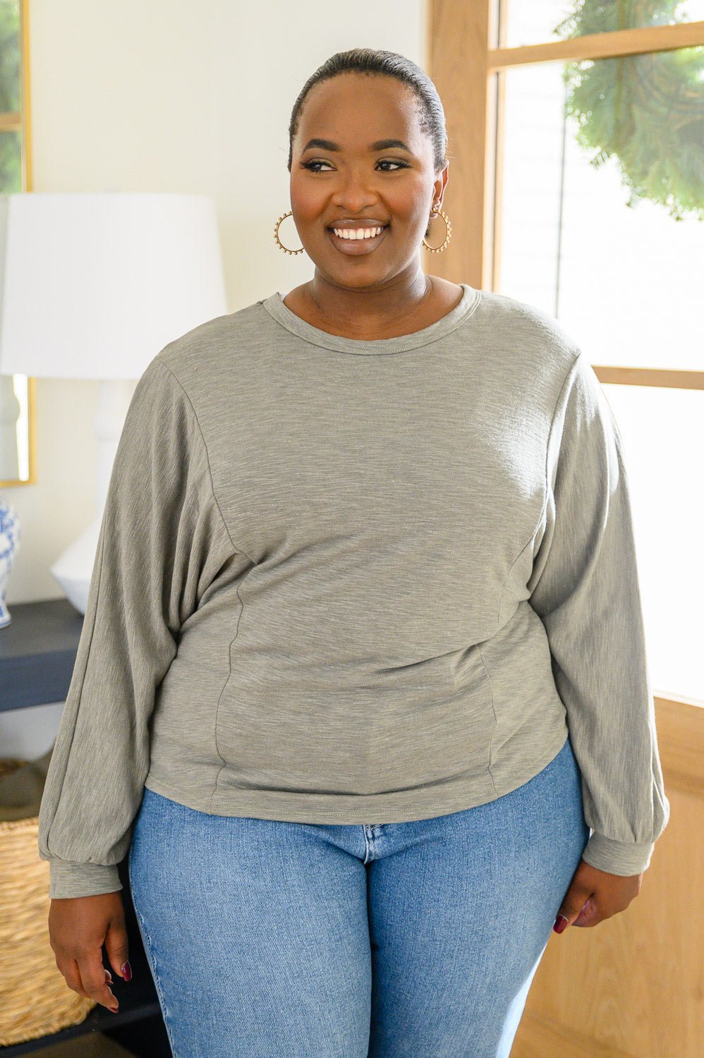 Long Sleeve Solid Knit Open Back Top In Olive - Driftwood Boutique