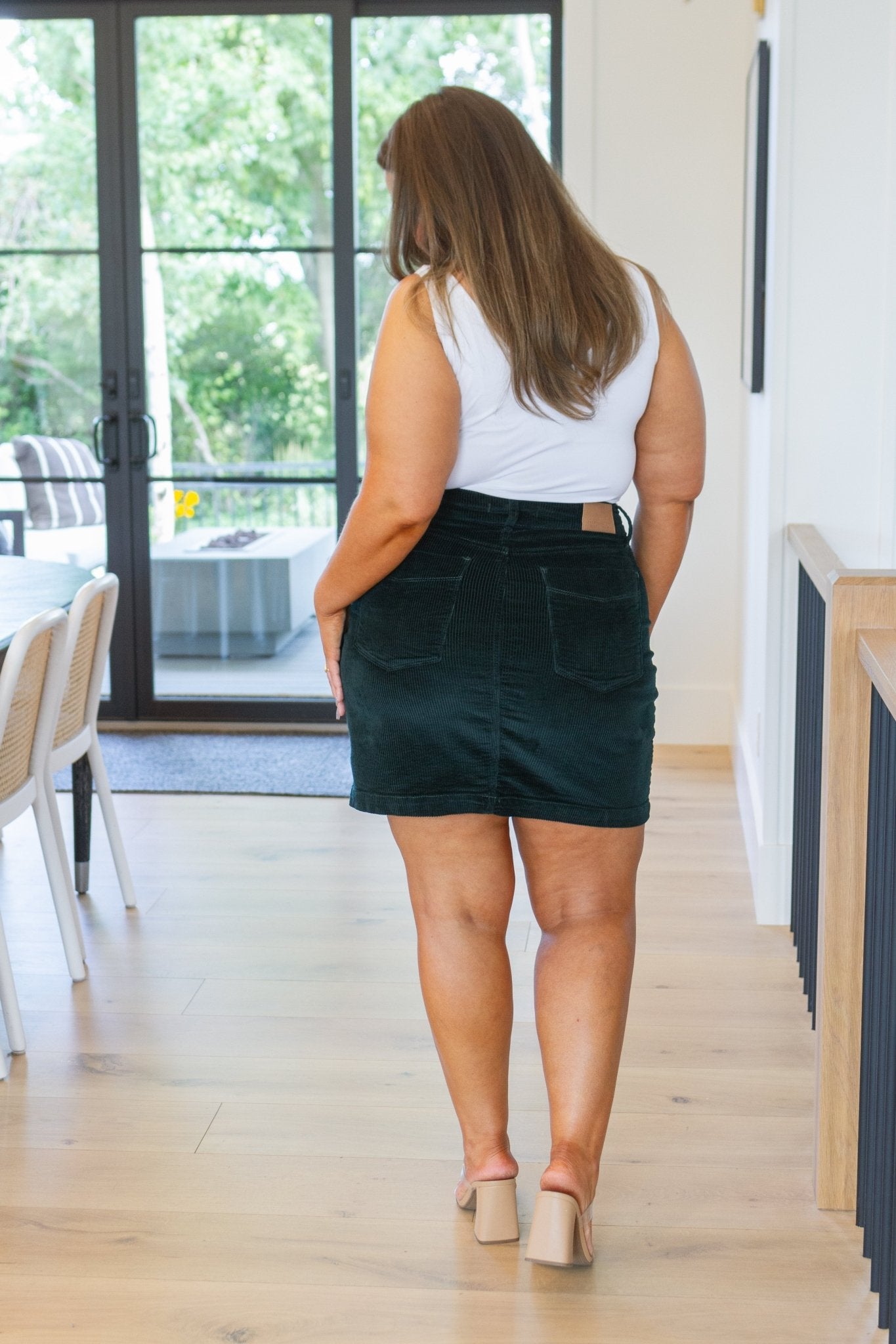 Melinda Corduroy Patch Pocket Skirt in Emerald - Driftwood Boutique