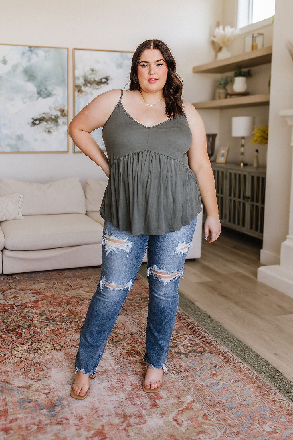 Never Not Loving V-Neck Cami in Gray Green - Driftwood Boutique